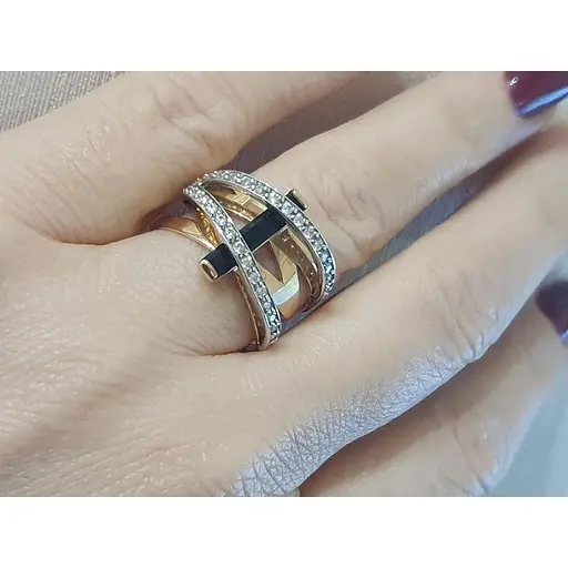 Золотое кольцо Tango с агатом и фианитами. 379602 20,5 - фото 2