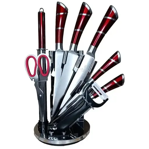 Красный Набор столовых ножей+ножницы+чистка 9 предметов