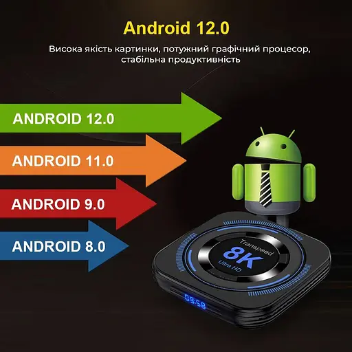 Transpeed H618 4/32Gb, Смарт ТВ приставка медіаплеєр 8K HDR Android SmartTV Box, налаштування Android TV у подарунок, YouTube та фільми без реклами - фото 10