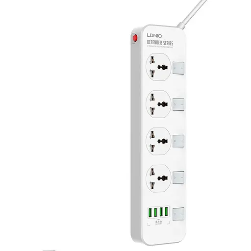 Мережевий фільтр LDNIO SC4408, 4 Розетки + 4 USB, 2 м, перетин 3х0,75мм, White, Box