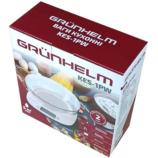 Ваги кухонні Grunhelm KES-1PW з чашою максимальна вага 5 кг білі (136007) - фото 6