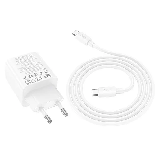 МЗП Hoco N55 Fundador PD20W four-port (2USB-A/2C) + кабель Type-C to Type-C White - фото 3