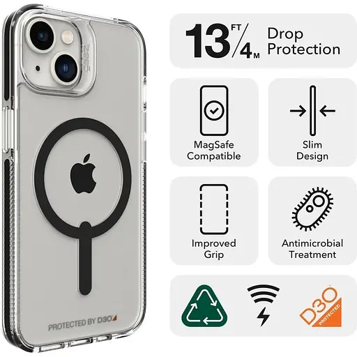 Протиударний чохол Gear4 Piccadilly MagSafe для iPhone 13 / iPhone 14 (6.1") Прозорий Black (702010126) - фото 4