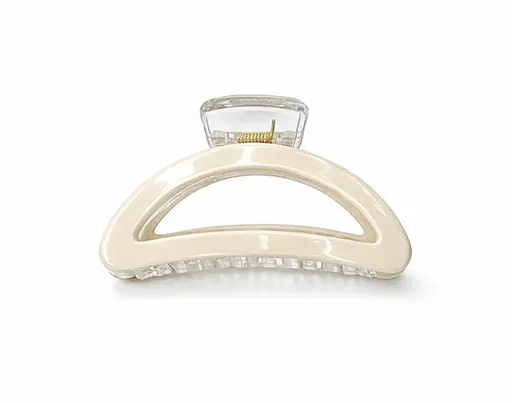 Зажим полукруглый глянцевый для волос 9 см пластик с металлическим механизмом Бежевый - фото 1