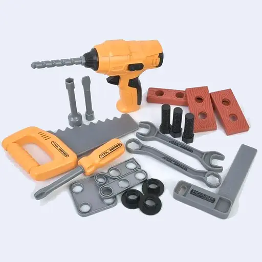 Набор инструментов шуруповерт механический на батарейках вращающееся сверло насадки гаечный ключ Желтый - фото 1