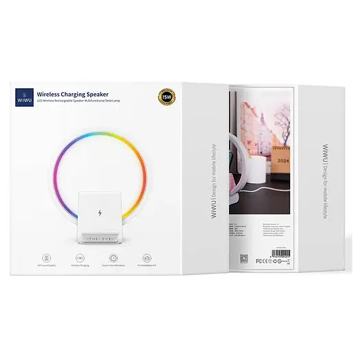 БЗП WIWU Wi-W021 2 in 1 Wireless Charger+Bluetooth Speaker White - фото 6