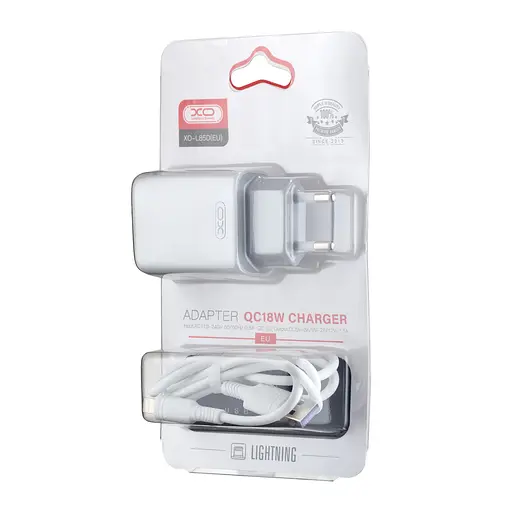 Мережевий зарядний пристрій XO-L85D ( EU ) QC3.0 18W with Lightning ( NB111 ) cable Білий - фото 2