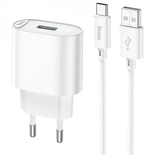МЗП Hoco C109A Fighter QC3.0 18W (1USB-A) + кабель USB to Type-C White
