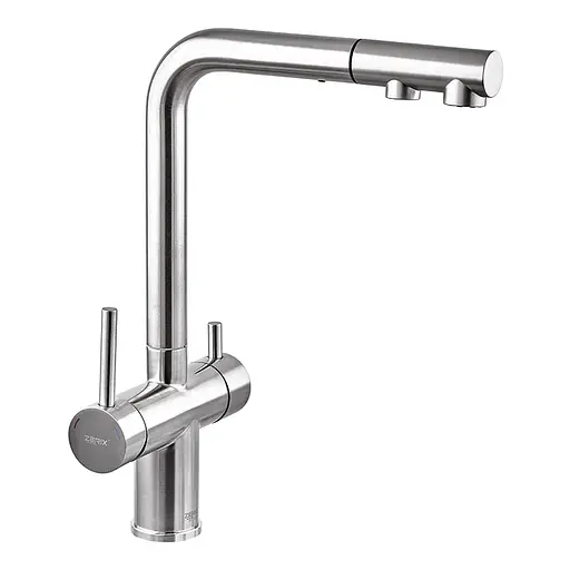 Змішувач для кухні на дві води з висувним виливом Zerix LUX-024 ZX5555 Нержавіюча сталь - фото 1