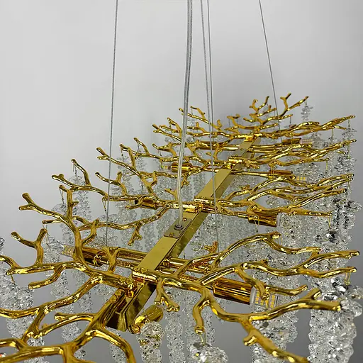 Удлиненная изысканная золотая люстра с хрустальными подвесами Line.F Длина 100 см - фото 7