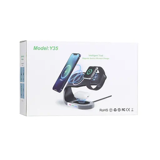 Зарядний пристрій — бездротова док-станція Magsafe Y35 3-in-1 15 W wireless charger ip vers чорна - фото 4