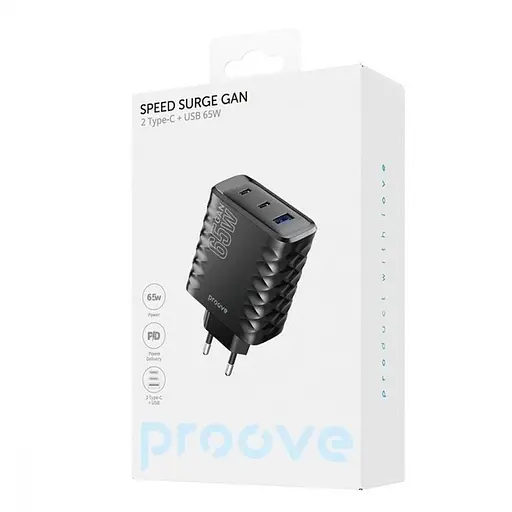Зарядний пристрій швидкий блок Proove Speed Surge Gan 65 W (USB + 2 Type-C) чорний - фото 4