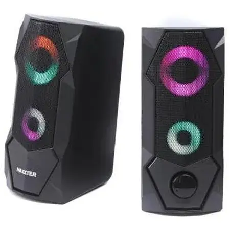 Колонки 2.0 Maxxter CSP-U002RGB черный, 2 x 3 Вт, пластиковый корпус, питание от USB, RGB подсветка, управление спереди - фото 1