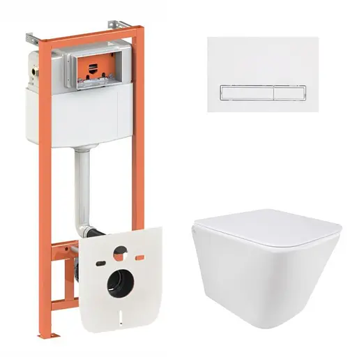 Набор: Qtap Tern Ultra Quiet унитаз подвесной QT1733052EUQW + Nest комплект инсталляции 4в1 (линейная клавиша White) QT0133M425 + QT0111M08V1384W - фото 1