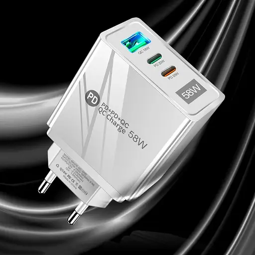 Зарядний пристрій Mirrow USB 2-Type-C Super Charge/Quick Charge 3.0 PD 58W White (ЗЗ050841) - фото 2