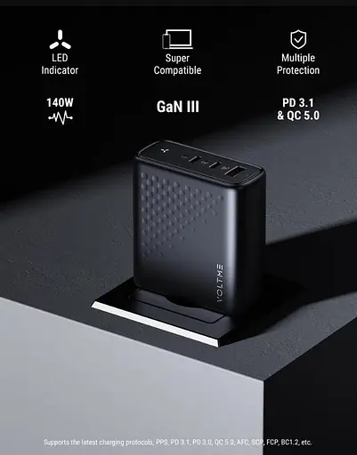 Зарядное устройство адаптер питания Voltme 140W GaN V1152 черный (вилка EU) - фото 4