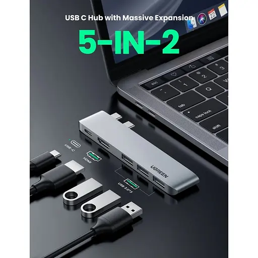 USB-хаб Ugreen 5-in-2 USB C Hub for MacBook Pro/Air Silver (CM251/60559) [72724] - фото 4