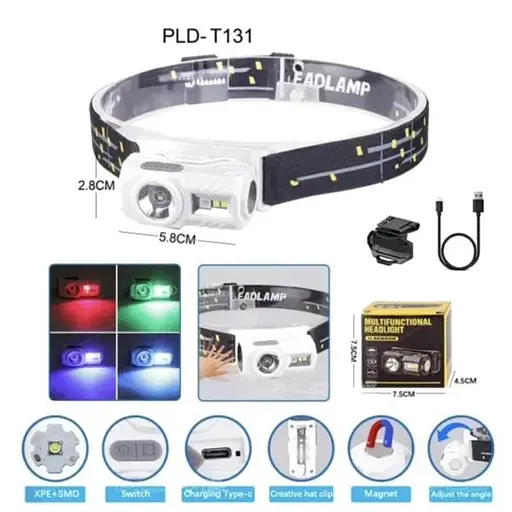 Фонарь налобный T131-XPE+3SMD с сенсорным управлением клипса магнит Li-Ion аккумулятор Type-C Черный - фото 7