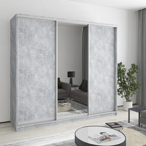 Шафа-купе тридверна MebelStar Комбо AL 2ДСП/Дзеркало 230x60x210 см Бетон (MBS-3371)