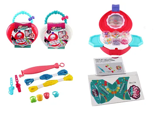 Набор для плетения, нити, 2 заколки, 2 кольца, 6 наборов бусин, наклейки, станок, зеркало. - фото 2