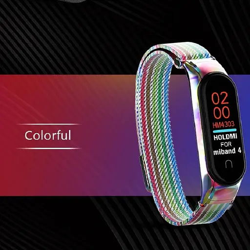 Ремешок для фитнес-браслета Boorui для Xiaomi Mi Band 5 и 6 радужная миланская петля - фото 4