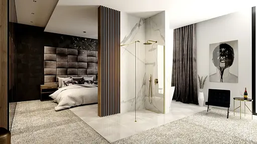 Душова стінка Rea Aero 90 brushed gold REA-K4700, прозорий, золотий - фото 2