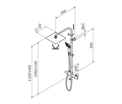 Душевая система GRB Winner 44450440TLMT, Хром - фото 2