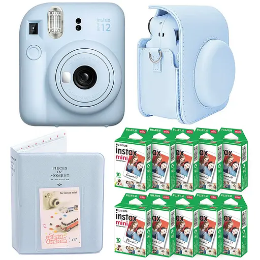 Подарочный набор камера Fujifilm Instax Mini 12, Фотобумага 100 шт, Чехол, Фотоальбом на 64 фото Голубой - фото 1
