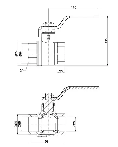 Кран кульовий Thermo Alliance Base 2" ВВ прямий, PN40, важіль SD600W50 - фото 3
