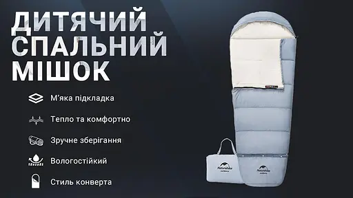 Дитячий спальний мішок Naturehike С300 NH21MSD01 (190х75см) Блакитний - фото 5