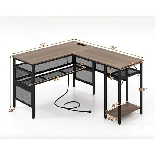 Компьютерный стол Costway Hutch L-образный с зарядным - фото 7