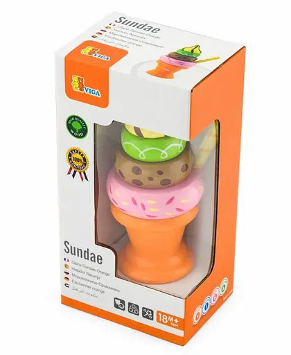 Пирамидка Мороженое Viga Toys 51322 Оранжевая деревянная игрушка - фото 4