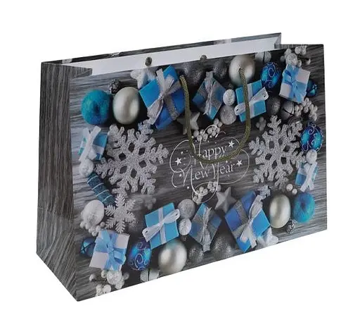 Пакет подарочный "Новогодний" 5053 цветной, большой горизонтальный 36 х 25 х 8,5см Вид 1 - фото 1