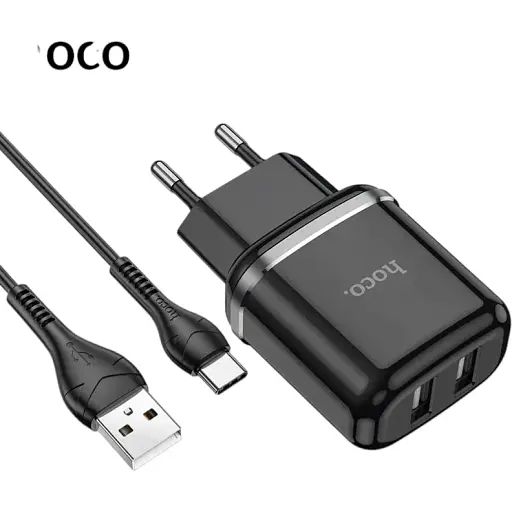 Блок сетевой Hoco N4 Aspiring dual port charger set Type-C 2USB черный - фото 1