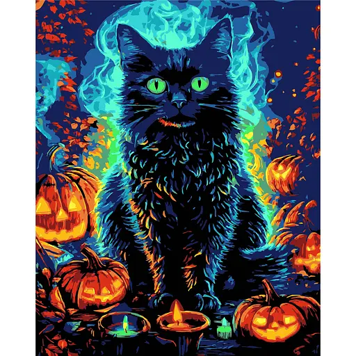 Набор для росписи по номерам Strateg Кот на Хэллоуин на чёрном фоне 40 х 50 см (AH1183-12) - фото 1