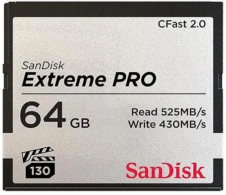 Карта памяти Sandisk 64GB CFAST 2.0 Extreme PRO 525MB/s VPG130; EAN:619659144708 (SDCFSP-064G-G46D) - фото 1
