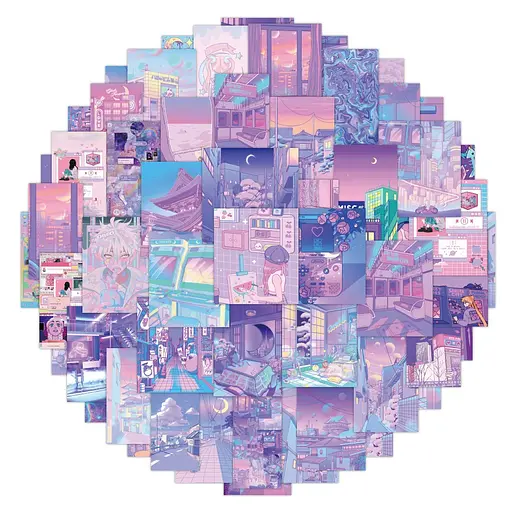 Стікерпак Світ неону та мрій Набір наліпок GeekLand The world of neon and dreams 50 штук - фото 3