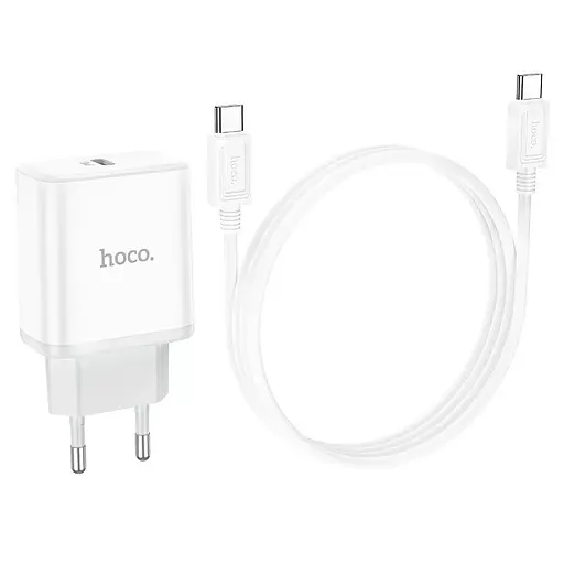 Сетевое зарядное устройство Hoco C104A 20W Type-C с быстрой зарядкой и кабелем в комплекте белый