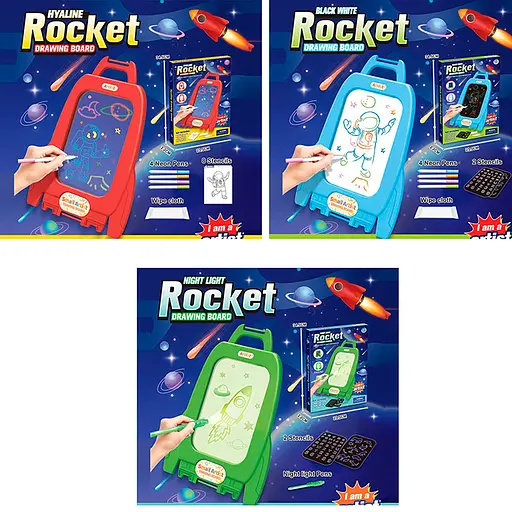 Дощечка для рисования, ракета, 23x34 см, маркеры 4 шт., трафареты, 23.5x34x2.5 см (в ассортименте) - фото 2