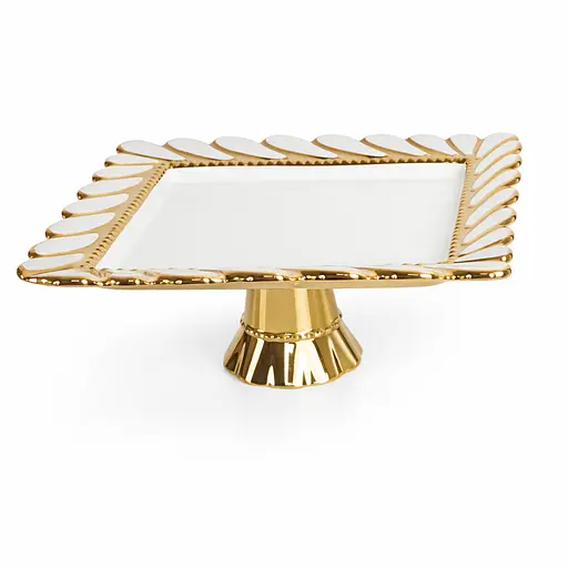 Тортовница фарфоровая на ножке Yiwu Tiffany 25х25х10.5 см квадратная подставка для торта капкейков пирожных десертов праздничная посуда ML2044 - фото 1