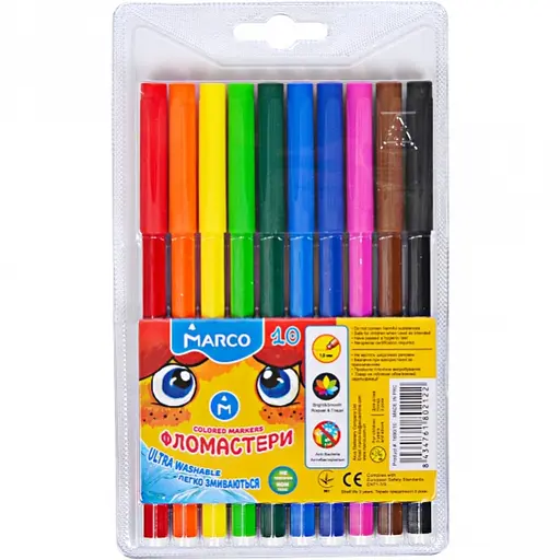 Фломастери 10 кольорів Super Washable, 1690-10 Marco (8434761802122) - фото 1