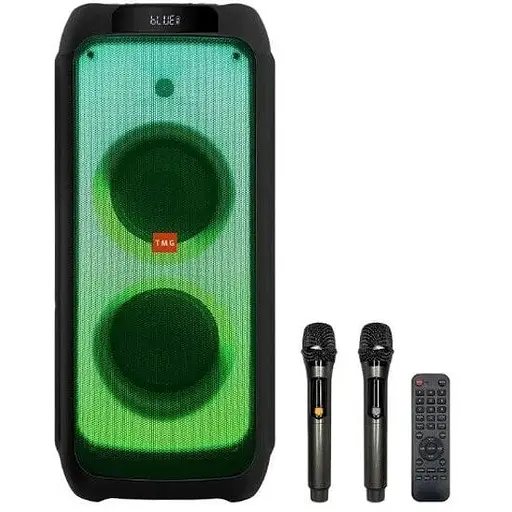 Портативна колонка ZXX-5512 Акустична система 60Вт RGB підсвічування з 2 мікрофонами та пультом 2х8" Чорний - фото 1