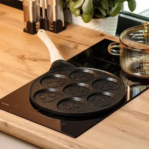 Порционная сковорода 7 круглых секций смайлов для блинов омлетов панкейков Черный - фото 4