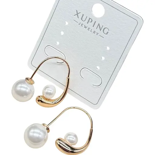 Сережки Xuping підвісні з білими перлами з медичного сплаву - фото 1