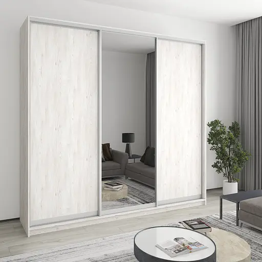 Шафа-купе тридверна MebelStar Комбо AL 2ДСП/Дзеркало 250x60x240 см Аляска сірий (MBS-2167)