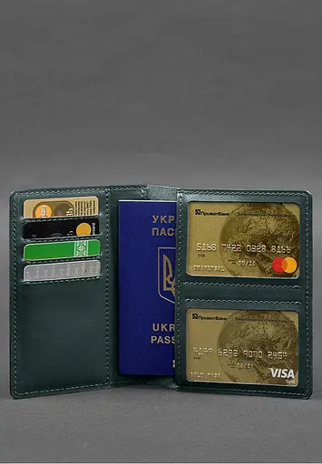 Кожаная обложка-органайзер для документов 6.1 зеленый краст - фото 5