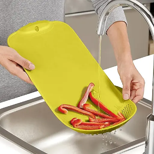 Дошка обробна пластикова для нарізування м'яса, риби, овочів і фруктів зі зливом 38х24 см, A-plus Жовтий 85057 - фото 3