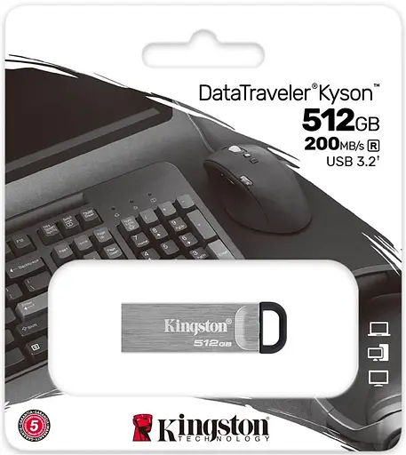 Флеш-накопичувач USB3.2 512GB Kingston DataTraveler Kyson Silver/Black (DTKN/512GB) - фото 3