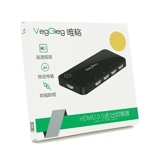 HDMI свеч Veggieg V-HD05 4kx2k, 5x1 портов, с USB-кабелем и пультом дистанционного управления, Black, Blister - фото 2