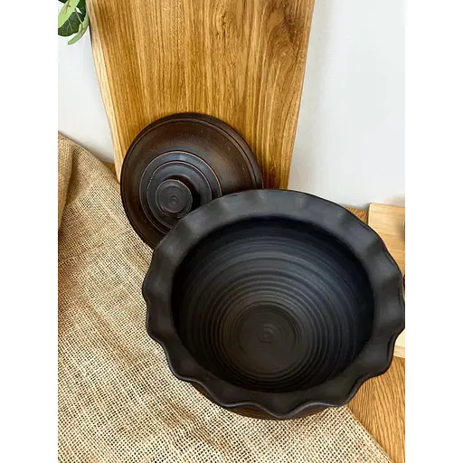 Макітра хвиля з кришкою 2.5 літра керамічна (глиняна) різьблений декор - фото 7